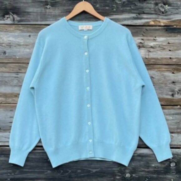 Vintage King Deer Pure Cashmere Pastel Blue Button Down Sweater Size 1X - Picture 1 of 4